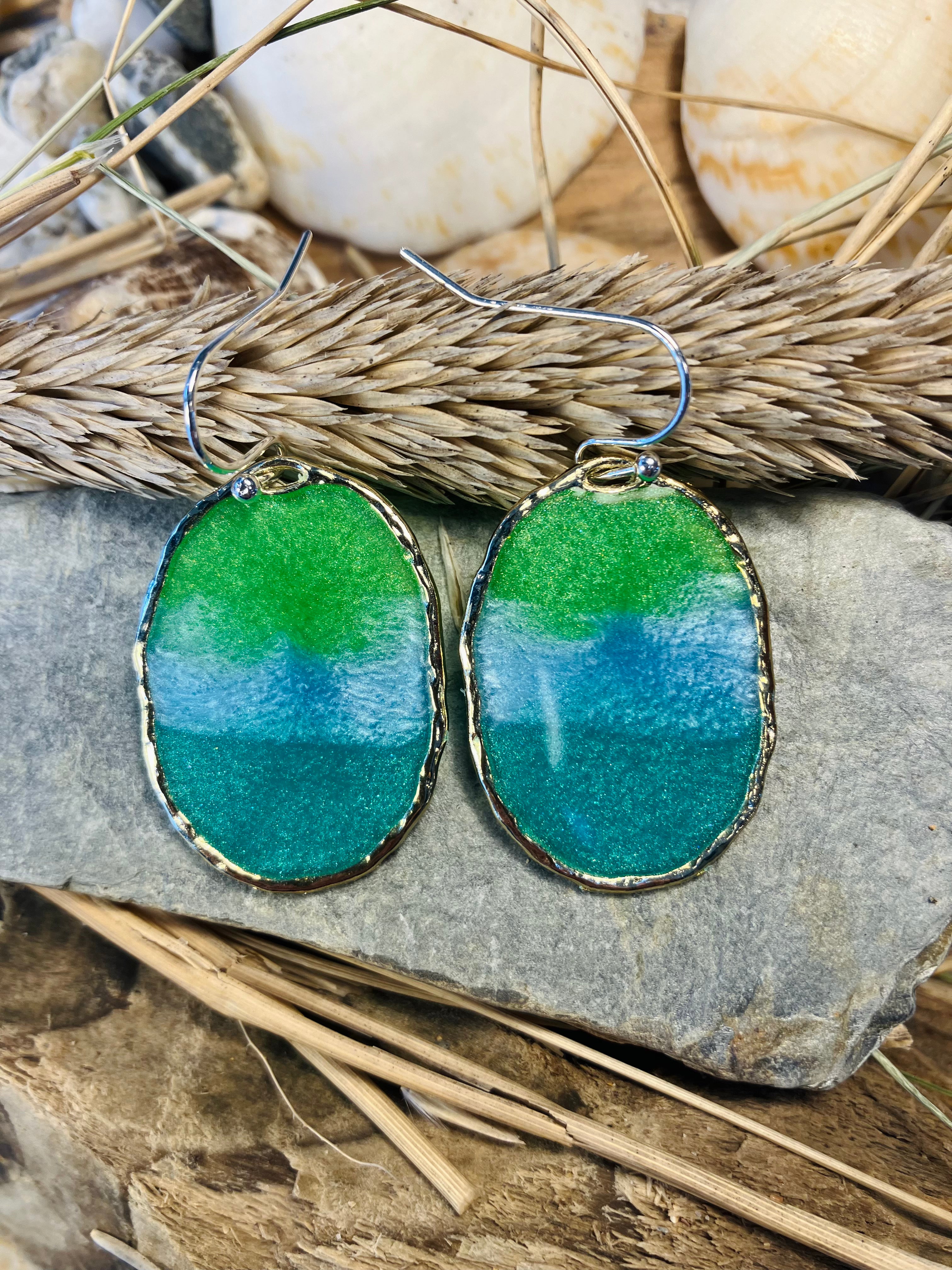 Under the Sea. Kelp Greens. Hand Made Cornish Earrings.