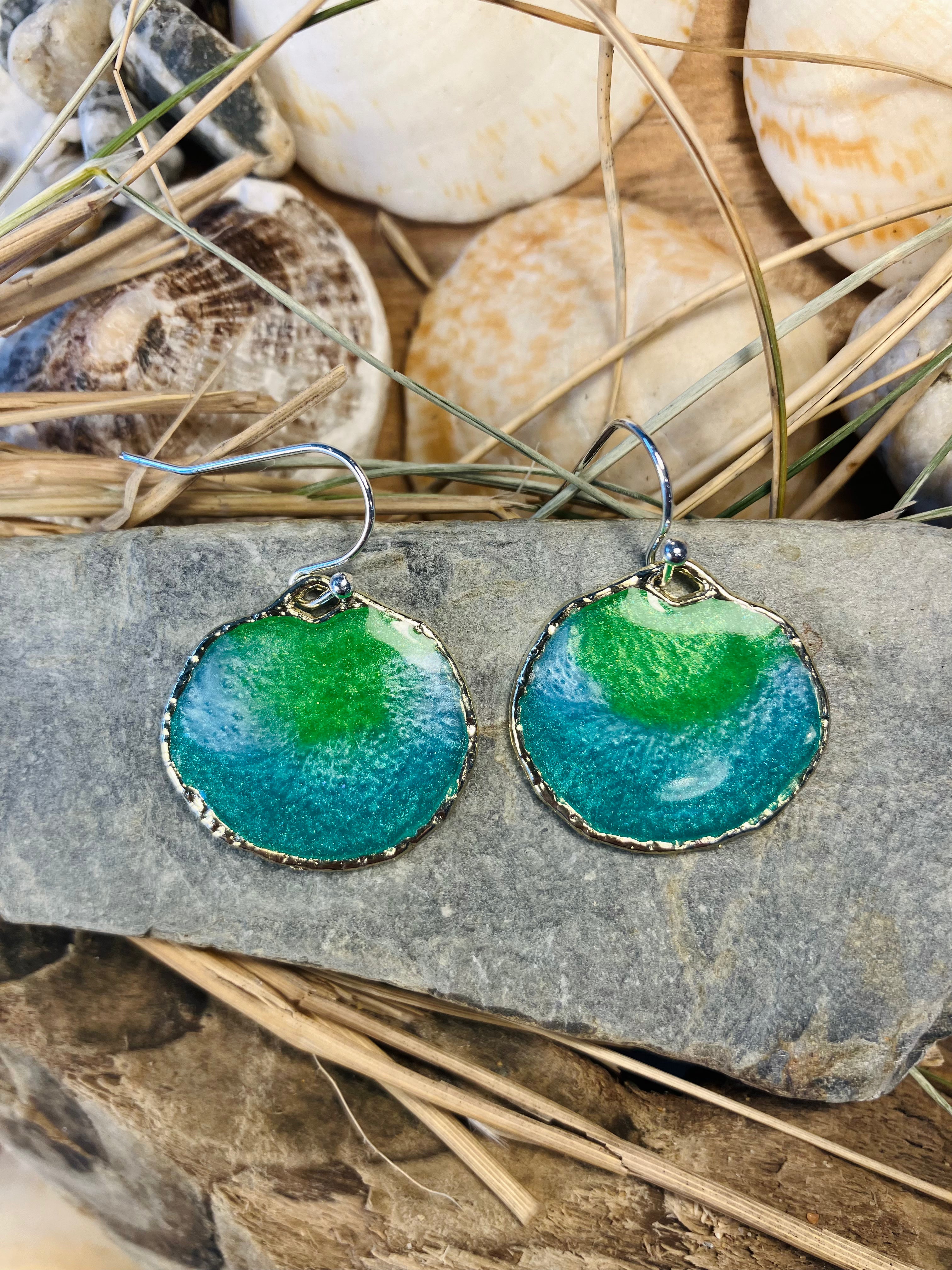 Under the Sea. Kelp Greens. Hand Made Cornish Earrings.