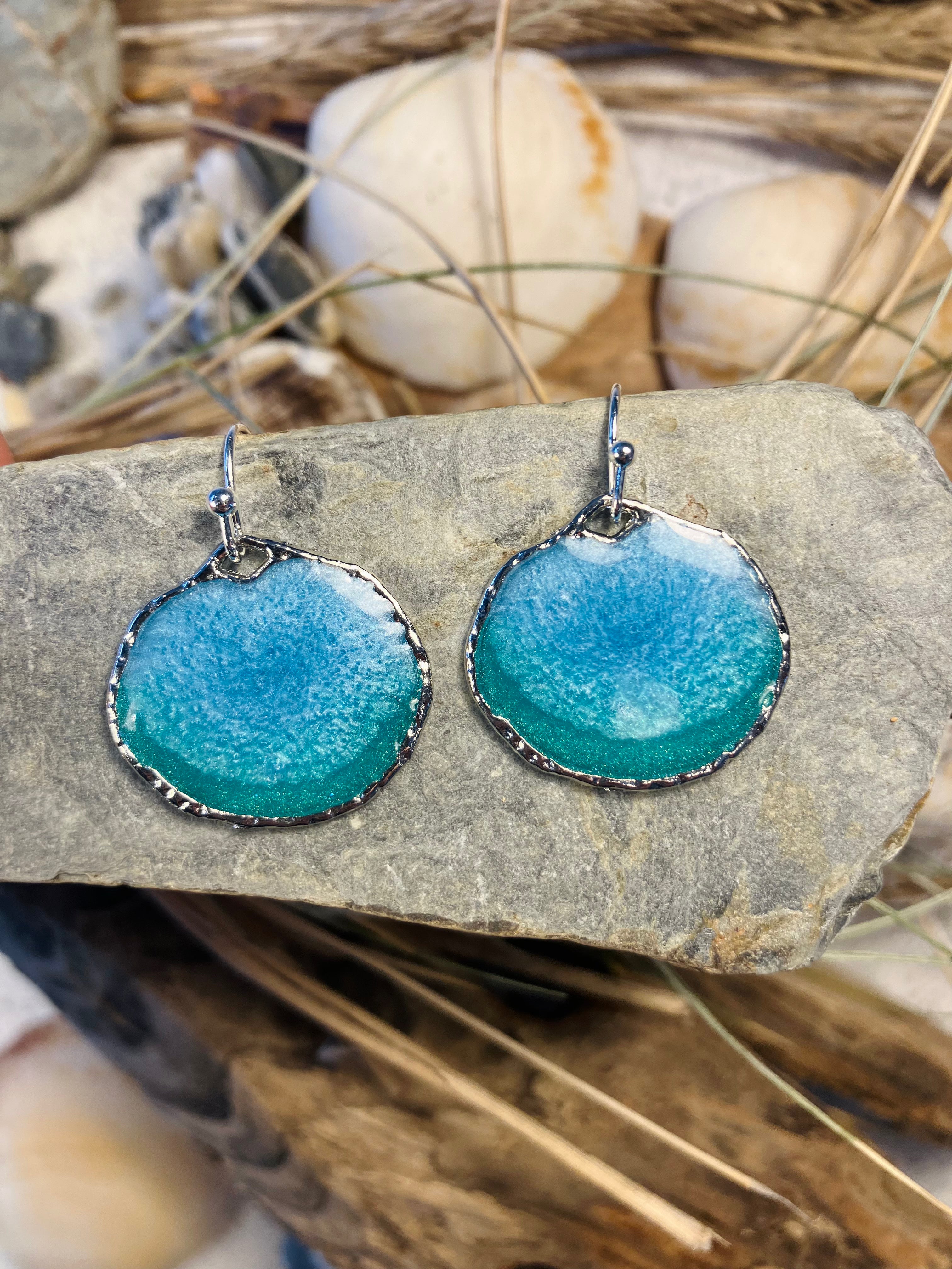 Under the Sea. Kelp Greens. Hand Made Cornish Earrings.