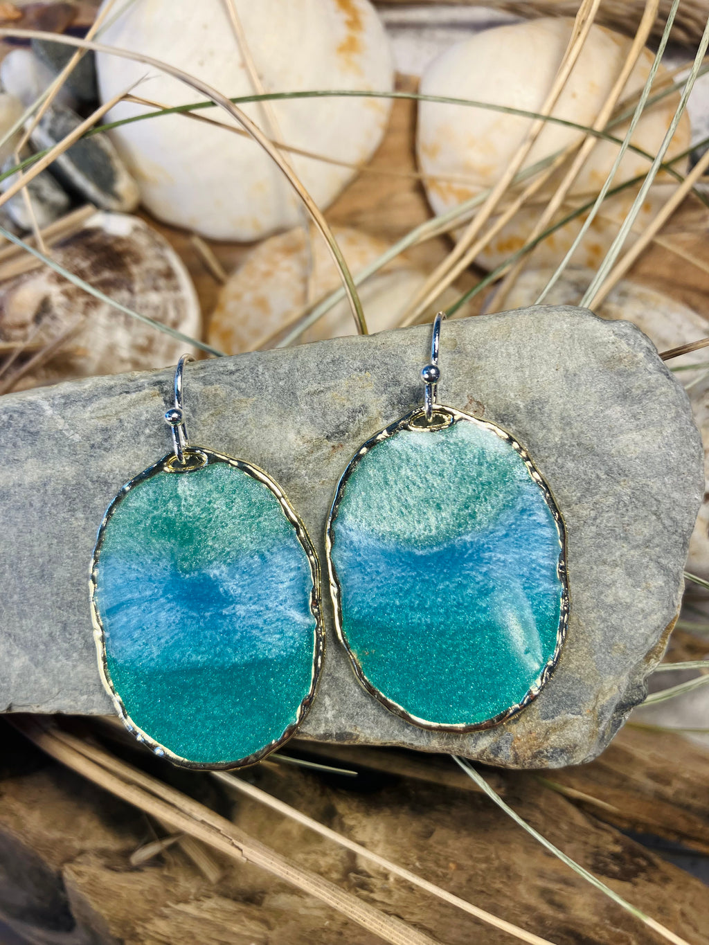 Under the Sea. Kelp Greens. Hand Made Cornish Earrings.
