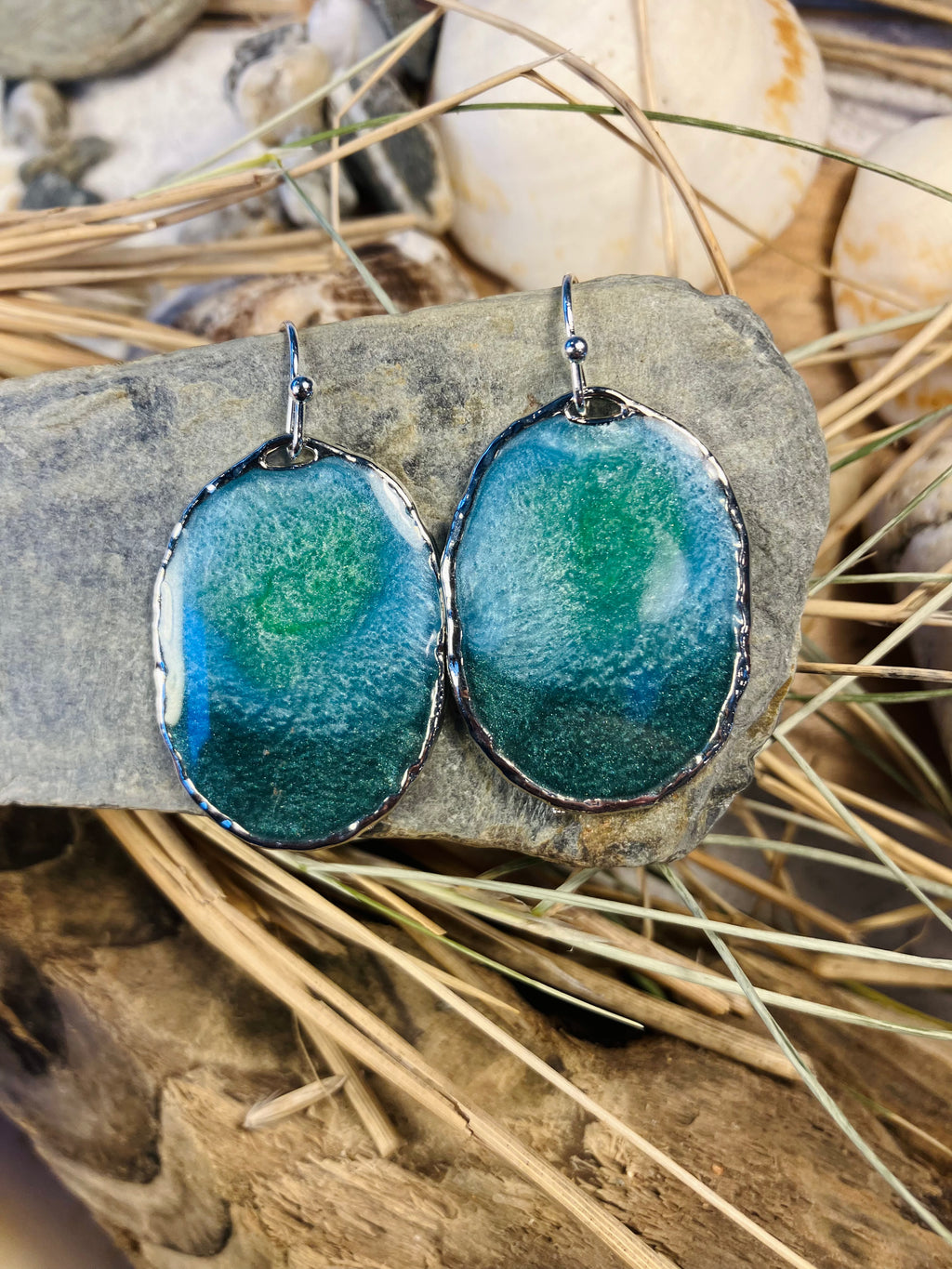 Under the Sea. Kelp Greens. Hand Made Cornish Earrings.