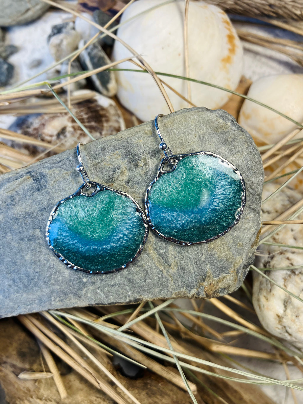 Under the Sea. Kelp Greens. Hand Made Cornish Earrings.