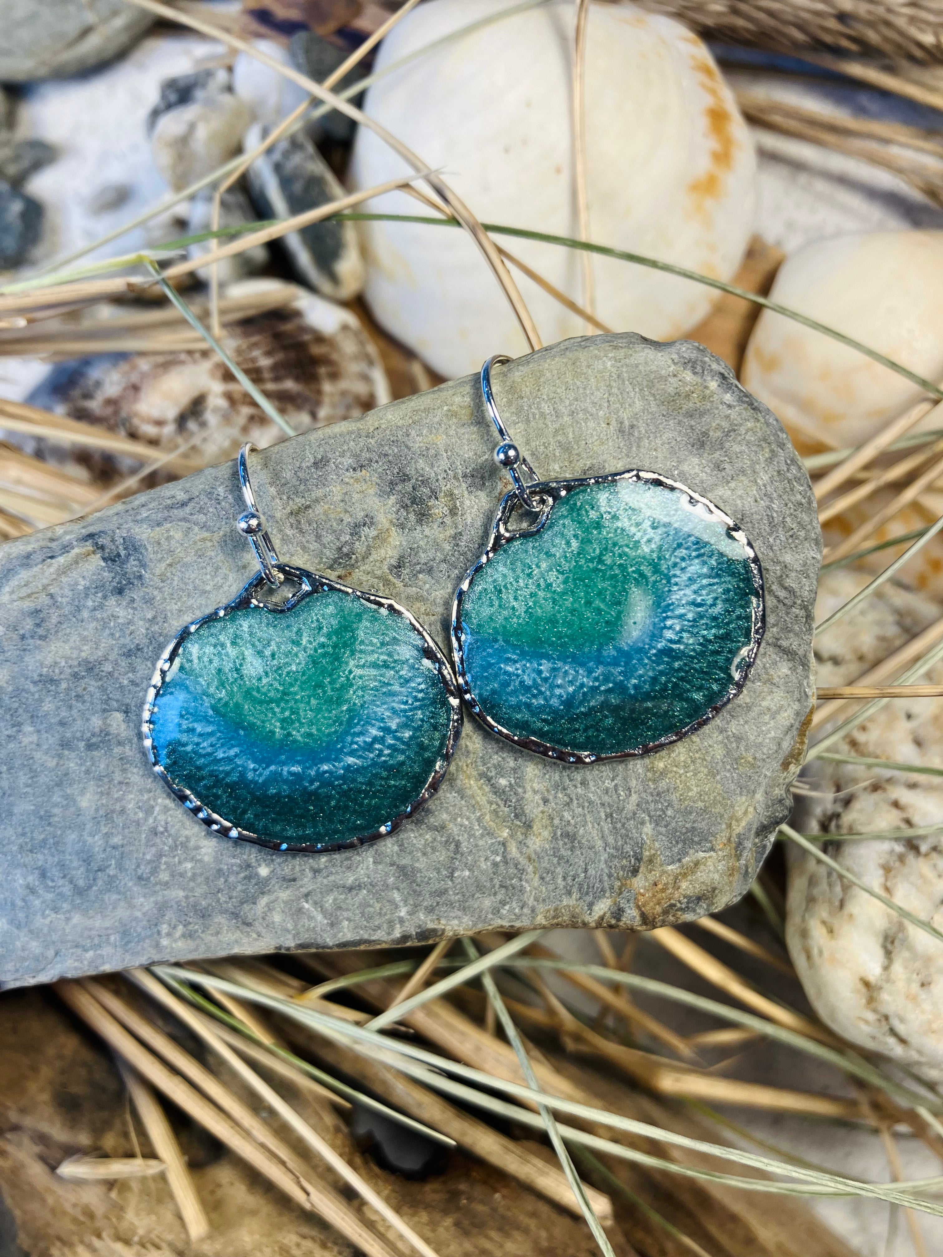 Under the Sea. Kelp Greens. Hand Made Cornish Earrings.