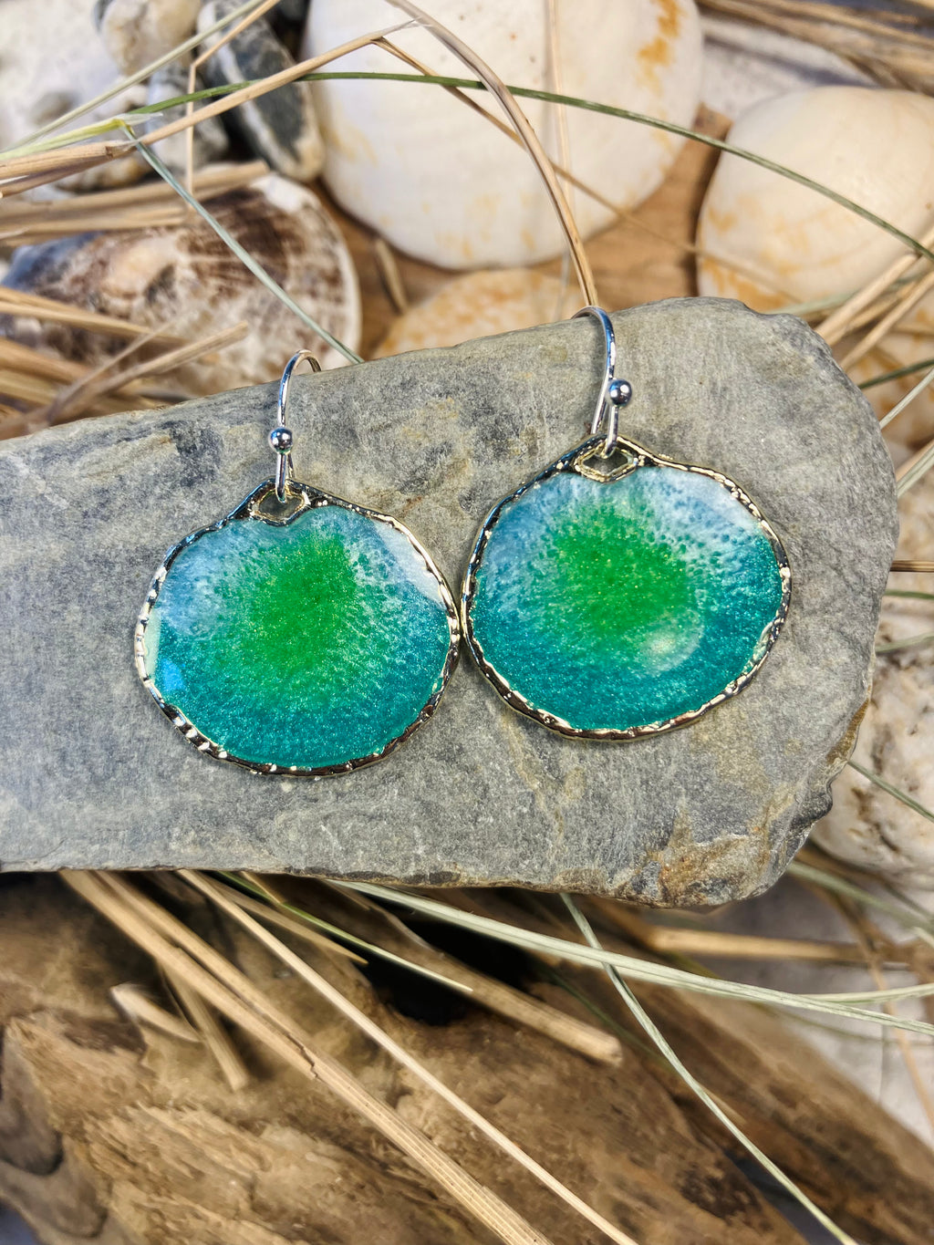 Under the Sea. Kelp Greens. Hand Made Cornish Earrings.