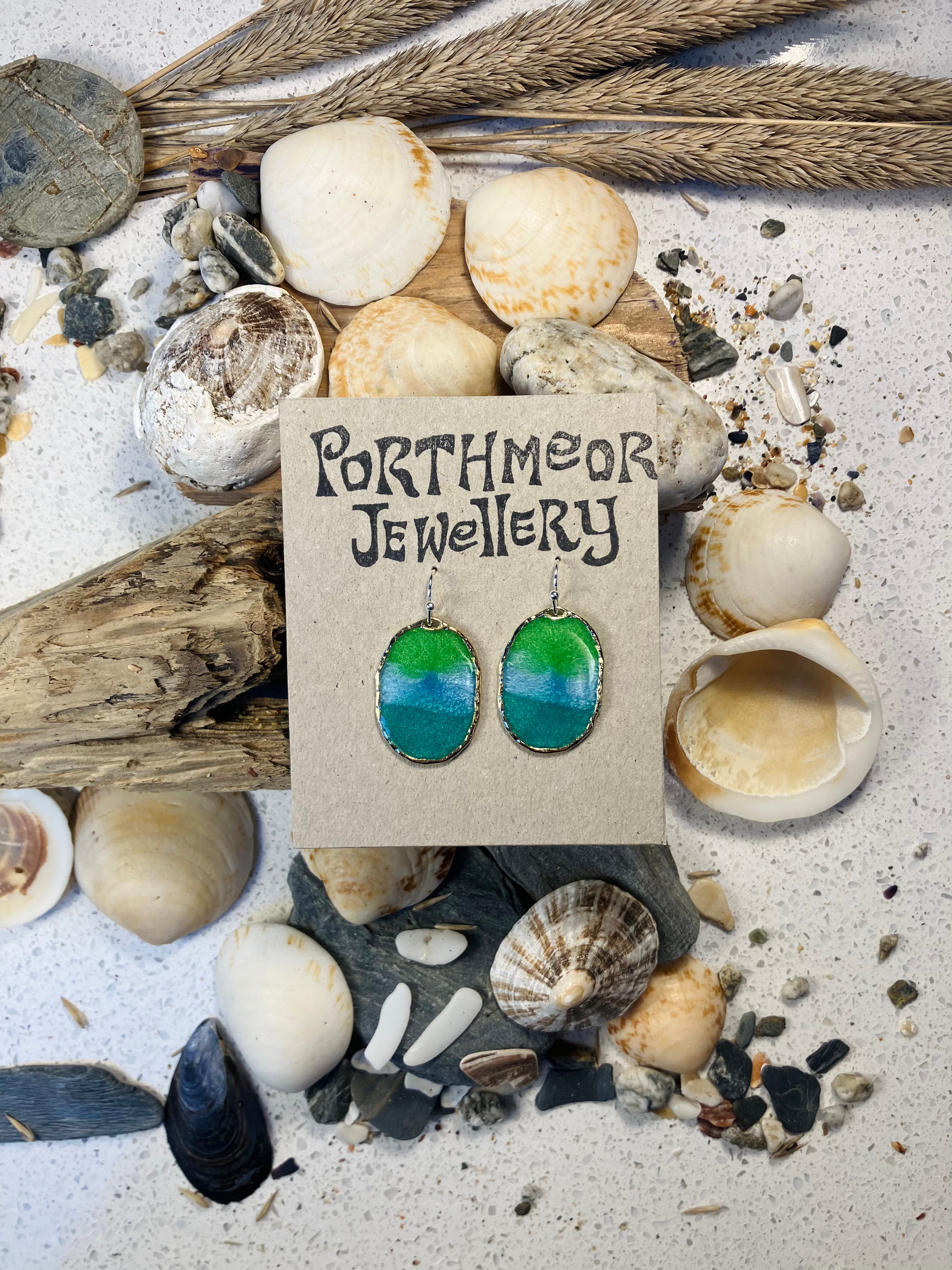 Under the Sea. Kelp Greens. Hand Made Cornish Earrings.