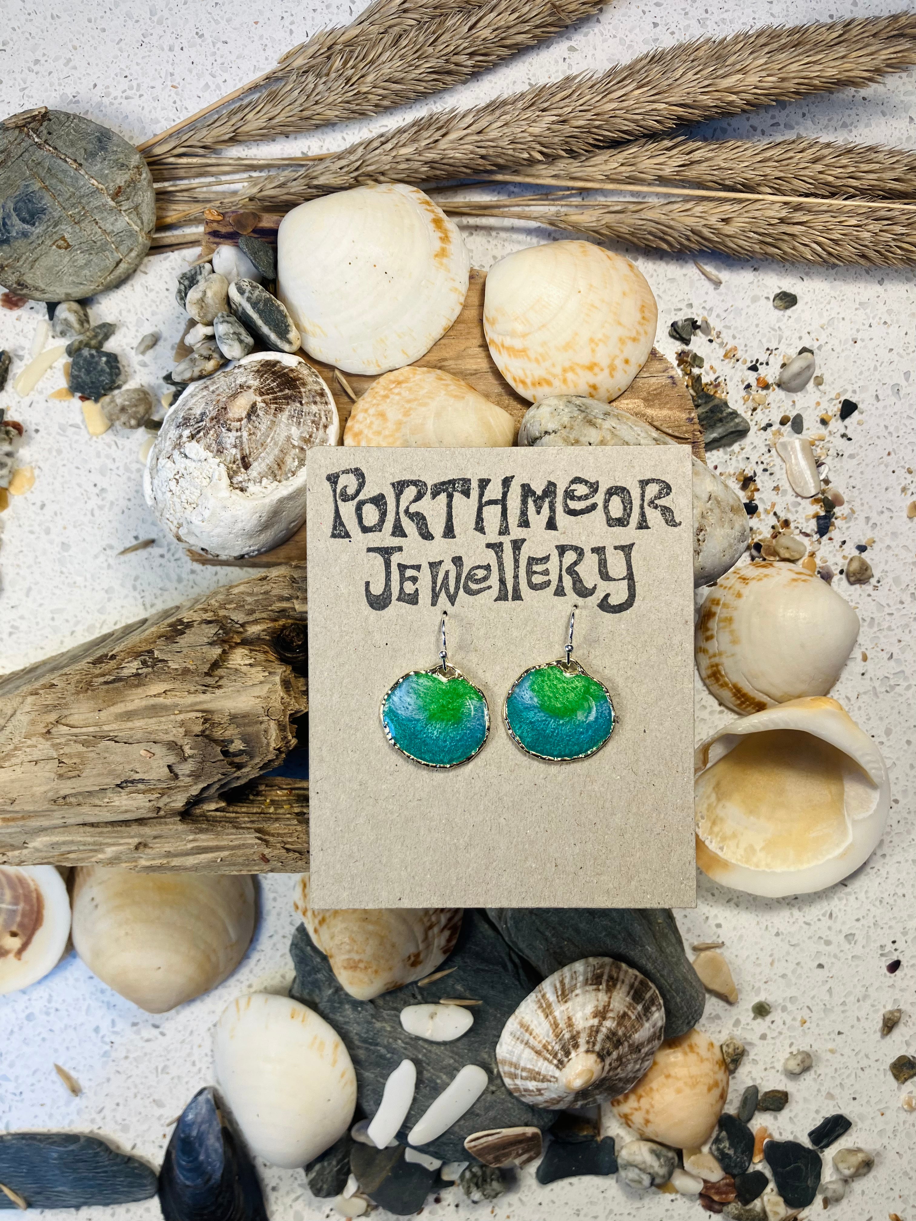 Under the Sea. Kelp Greens. Hand Made Cornish Earrings.