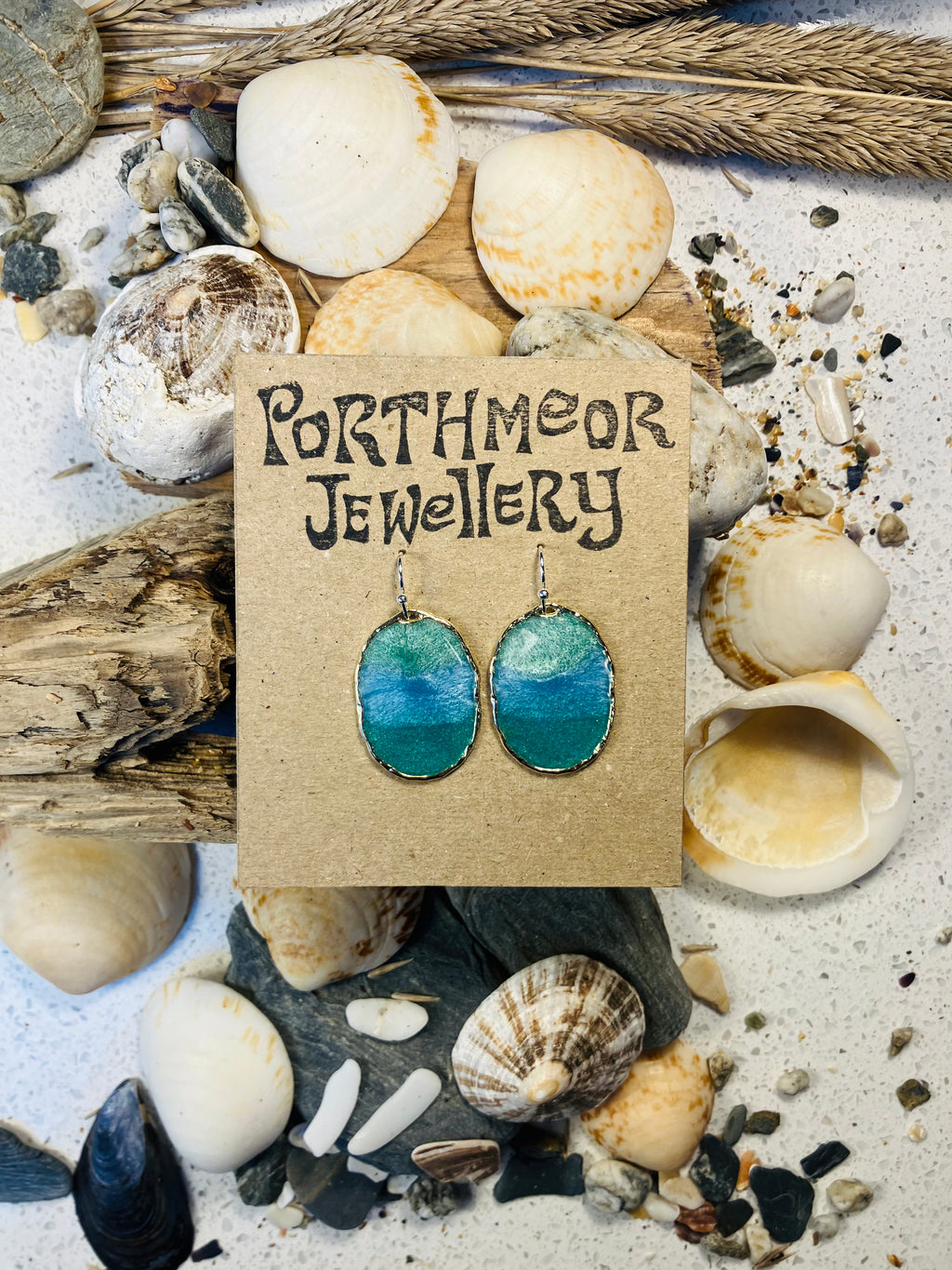 Under the Sea. Kelp Greens. Hand Made Cornish Earrings.