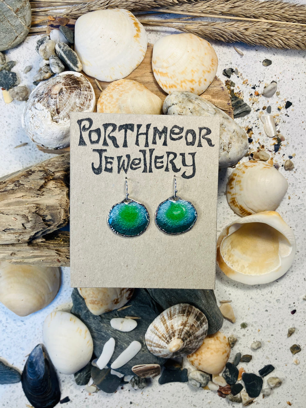 Under the Sea. Kelp Greens. Hand Made Cornish Earrings.