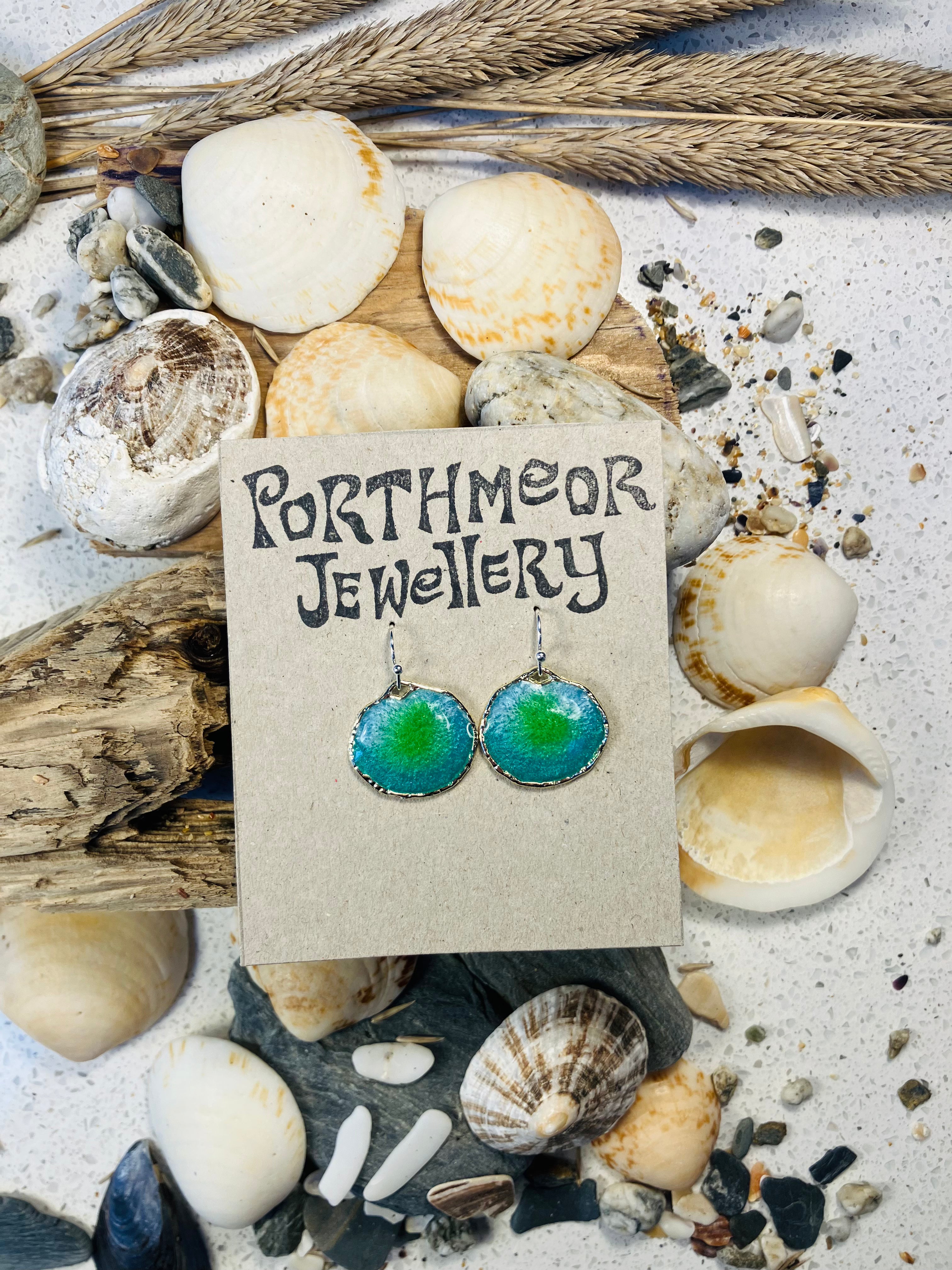 Under the Sea. Kelp Greens. Hand Made Cornish Earrings.