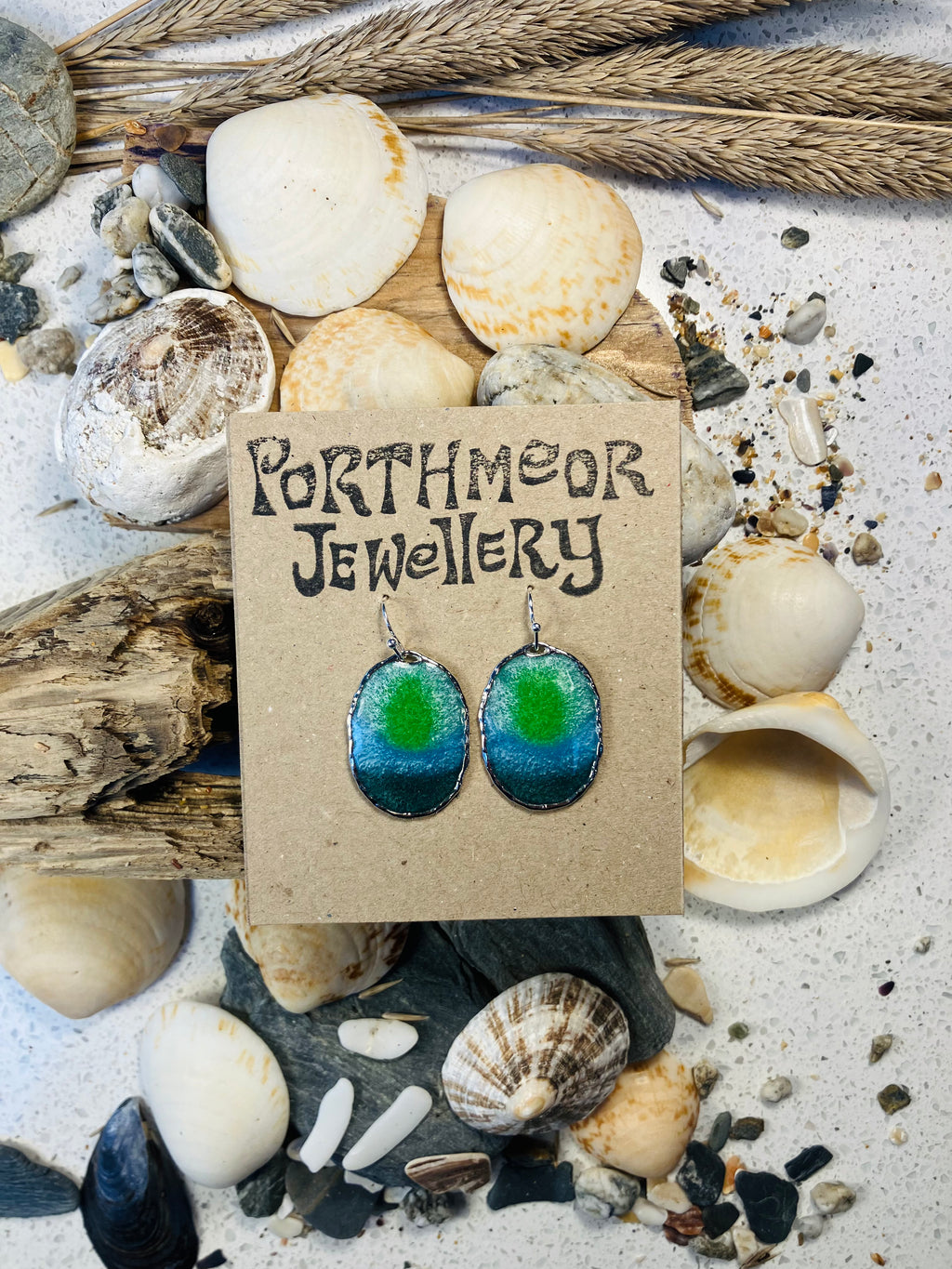 Under the Sea. Kelp Greens. Hand Made Cornish Earrings.