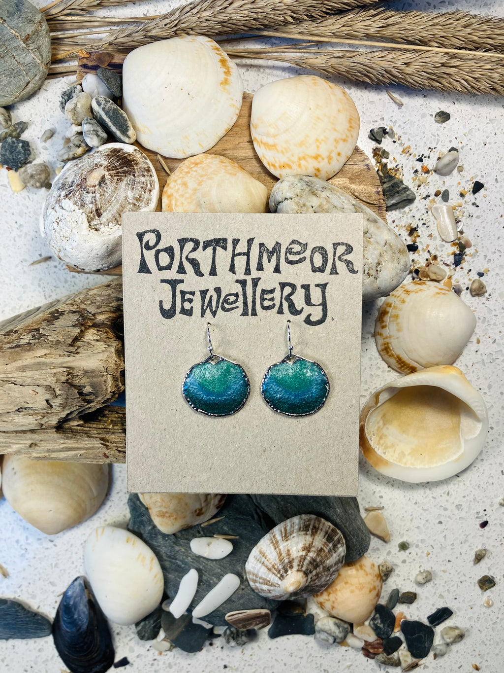 Under the Sea. Kelp Greens. Hand Made Cornish Earrings.