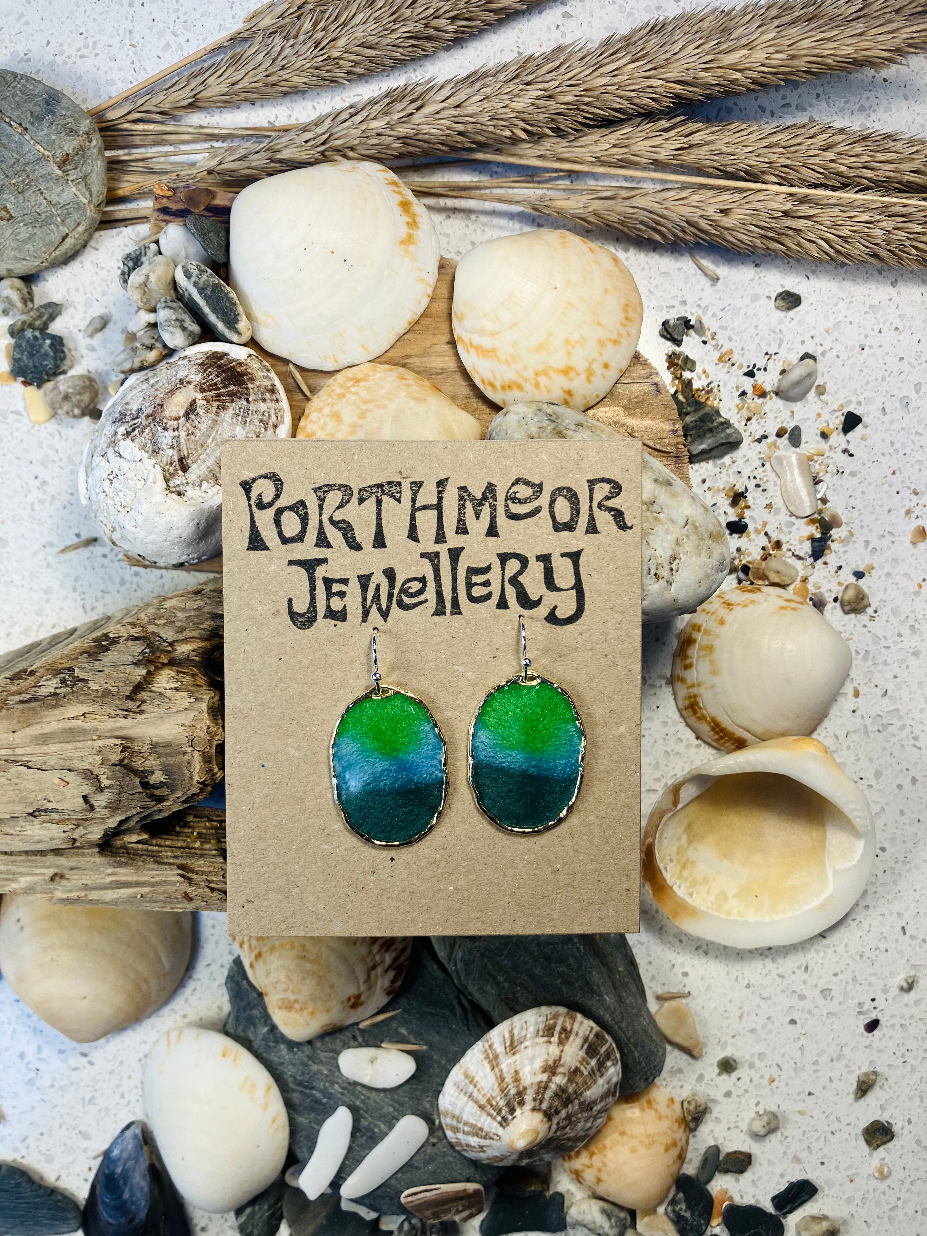 Under the Sea. Kelp Greens. Hand Made Cornish Earrings.