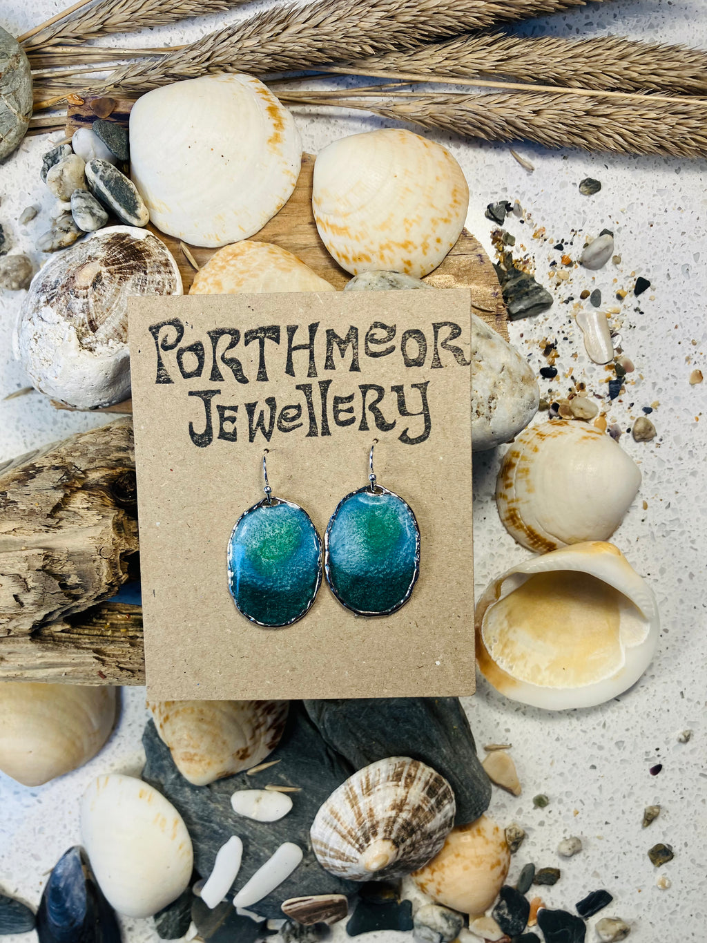 Under the Sea. Kelp Greens. Hand Made Cornish Earrings.